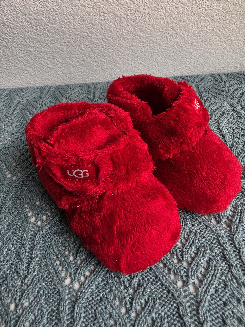 UGG Kids Red Plush Bootie Slippers